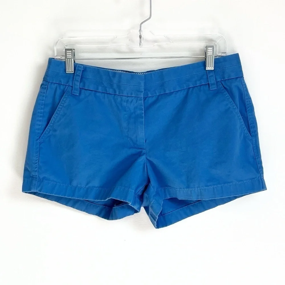 J. Crew Broken In 100% Cotton Chino Shorts 3” Inseam Solid Blue Women’s Sz 8